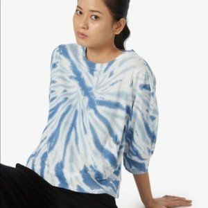 STUDIOFIT Cropped sleeve Blue and white Tie Dye Sweatshirt tee Size XS NWT